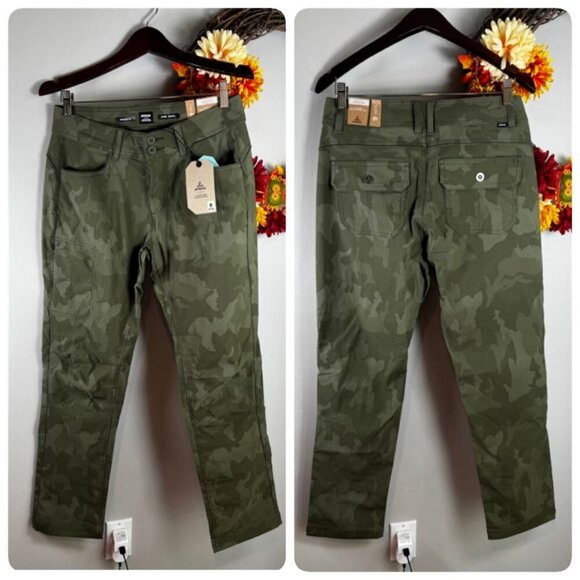 prAna Halle Straight Womens Hiking Pant II Size 6 Reg in Sage Camo Water Repelle - Picture 1 of 10